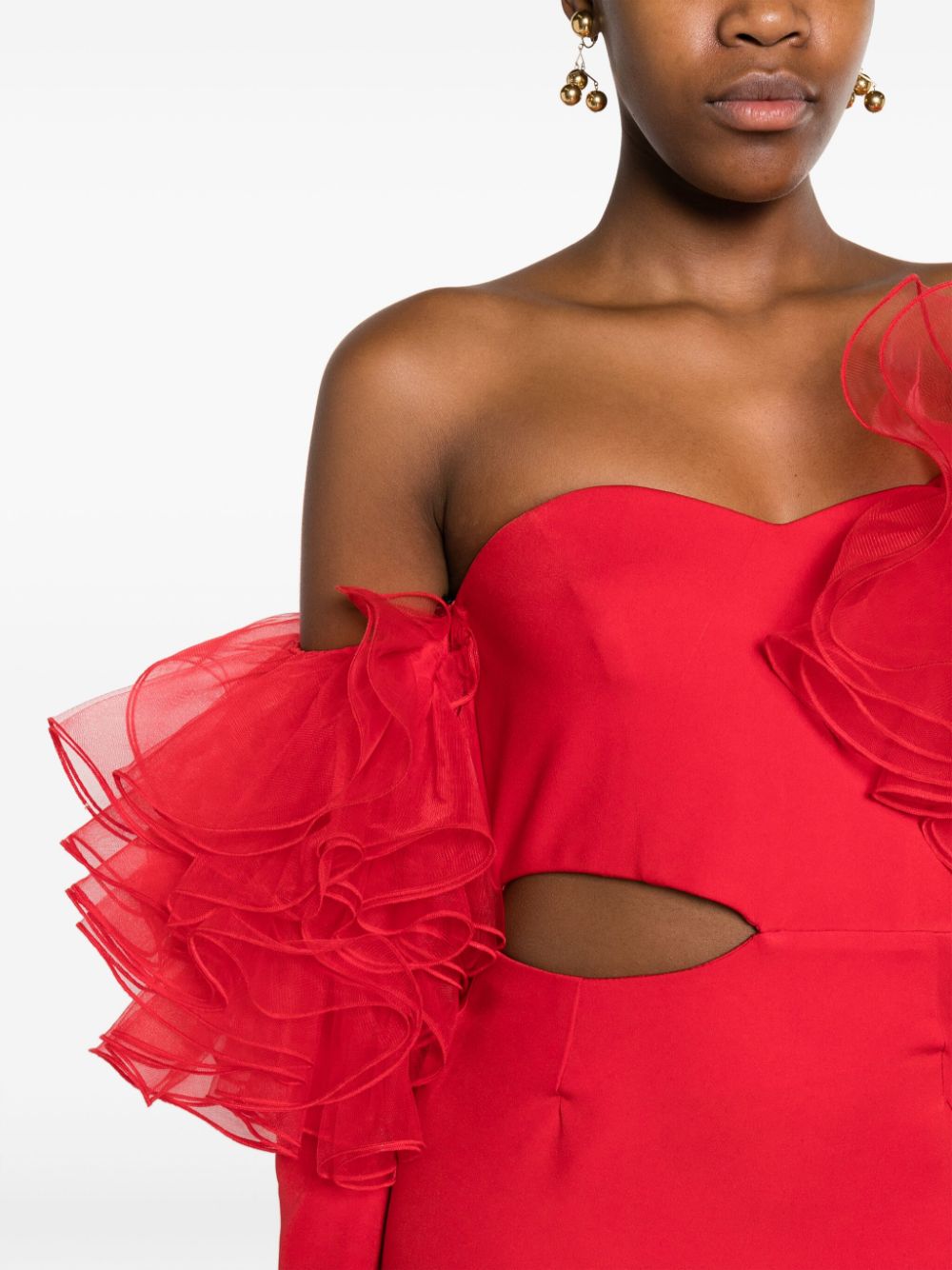 Shop Ana Radu Off-shoulder Ruffled Gown In Red