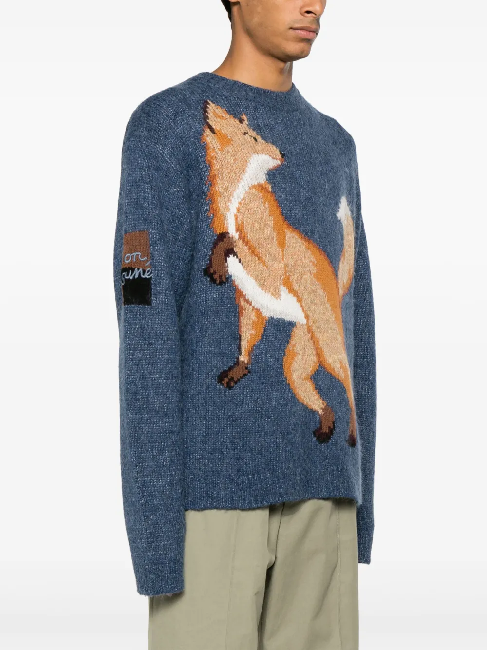 Maison Kitsuné Fox-intarsia logo-embroidered Jumper - Farfetch