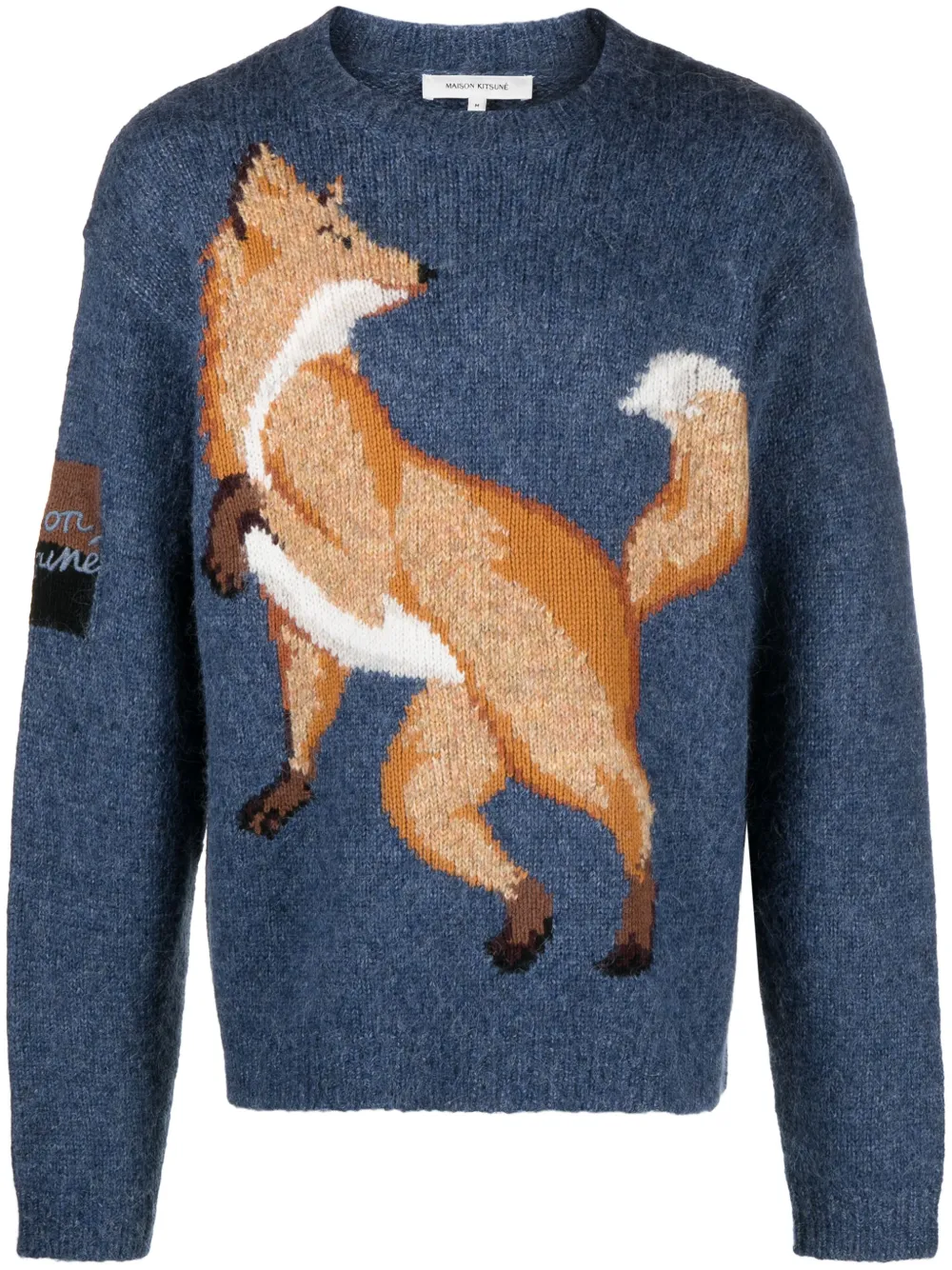 Maison Kitsuné Bestickter Pullover mit Fuchs-Intarsie - Blau