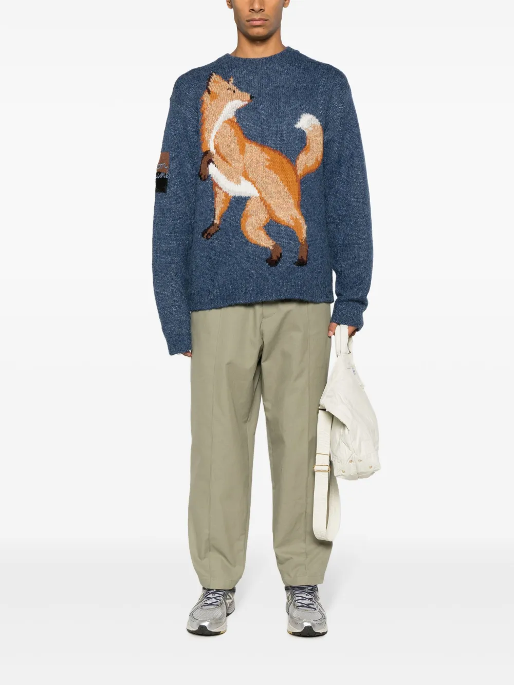 Shop Maison Kitsuné Fox-intarsia Logo-embroidered Jumper In Blue