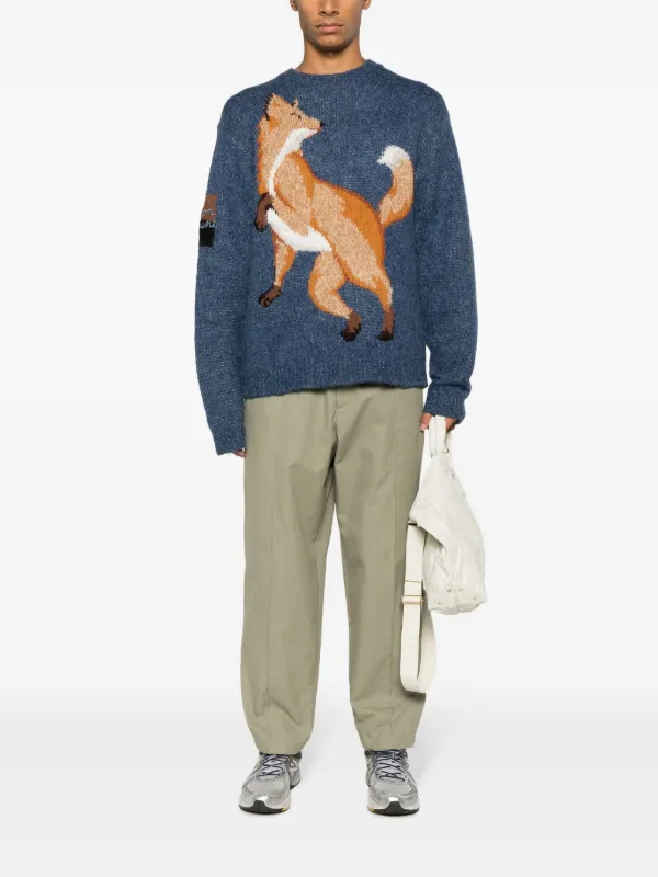 Maison Kitsuné Fox-intarsia logo-embroidered Jumper - Farfetch