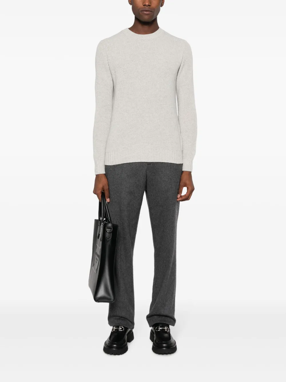 Shop Dell'oglio Crew-neck Wool Blend Jumper In Grey