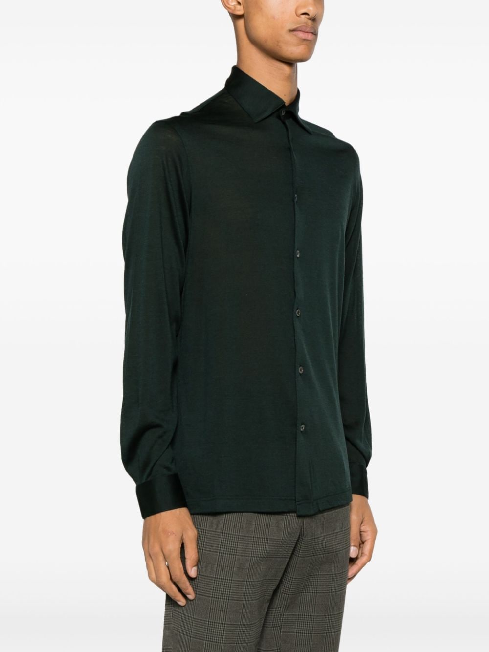 Shop Dell'oglio Long-sleeve Merino-wool Shirt In Green
