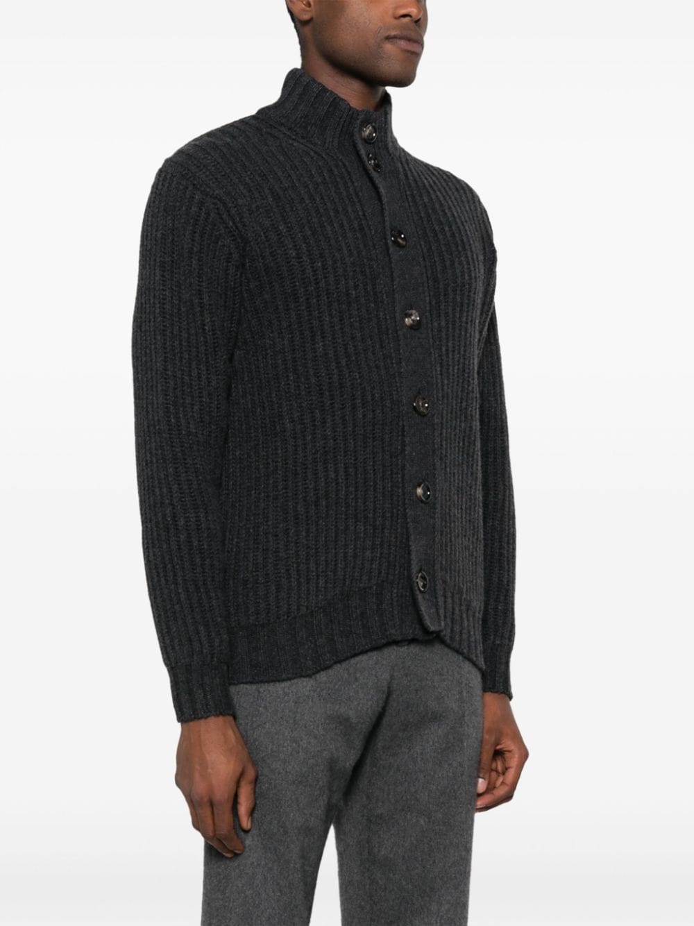 Shop Dell'oglio High-neck Cashmere Cardigan In Grey