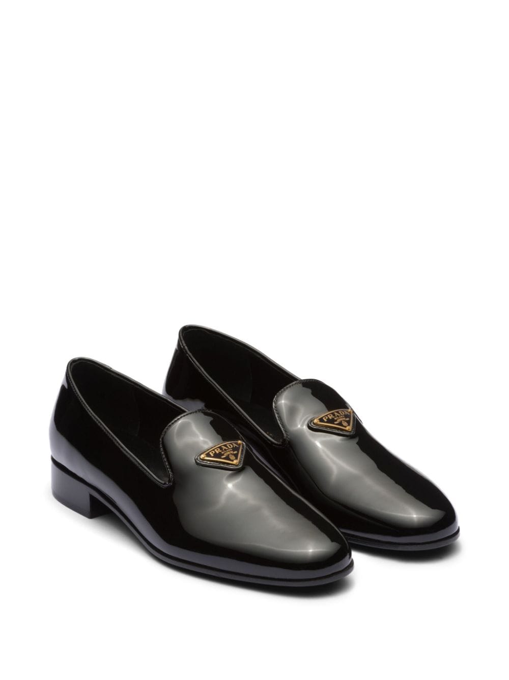 Shop Prada Triangle-logo Patent Leather Loafers In Black