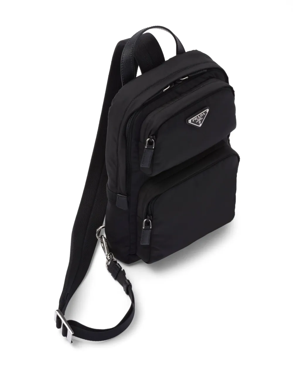 Shop Prada Enamel Triangle-logo Backpack In Black