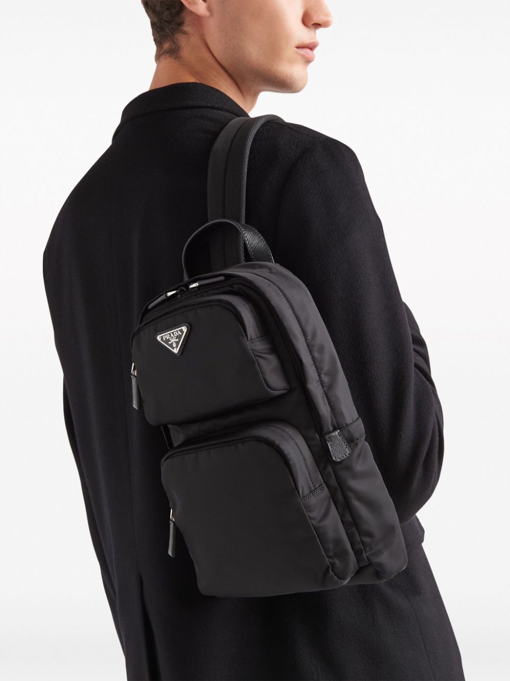 Shop Prada Enamel Triangle-logo Backpack In Black