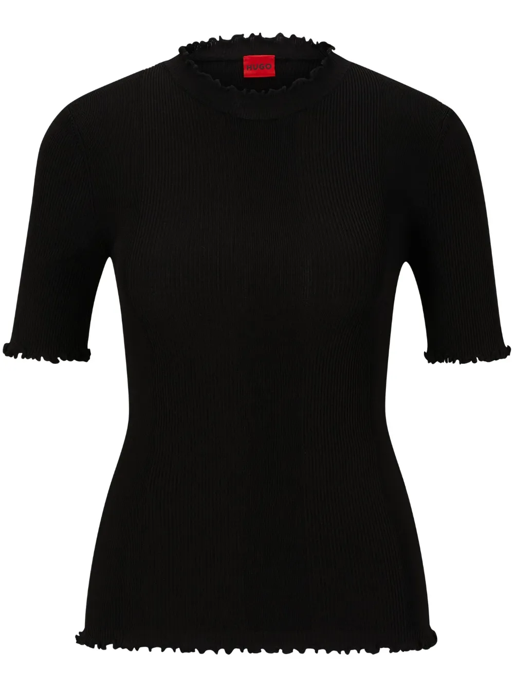 HUGO ruffle-trim ribbed-knit top | Black | Image 1