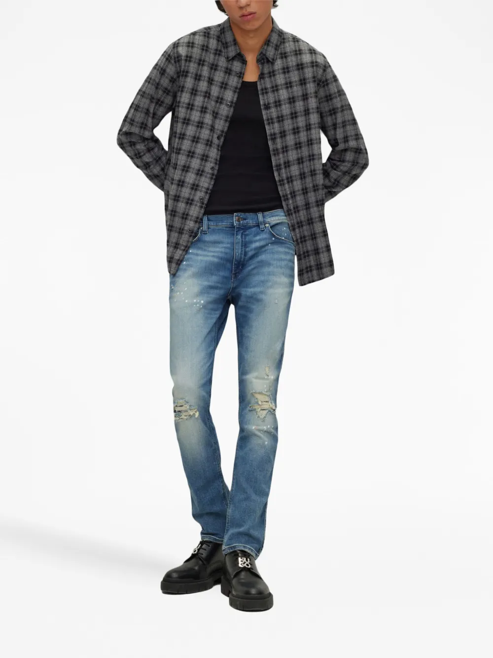 HUGO Gerafelde jeans - Blauw