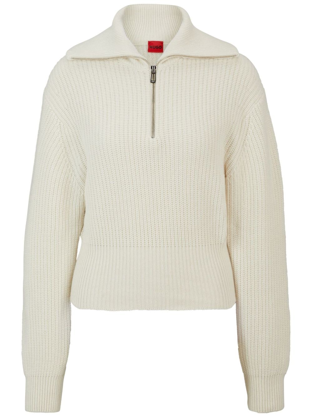Shop Hugo Ribbed-knit Zip-fastening Jumper In White