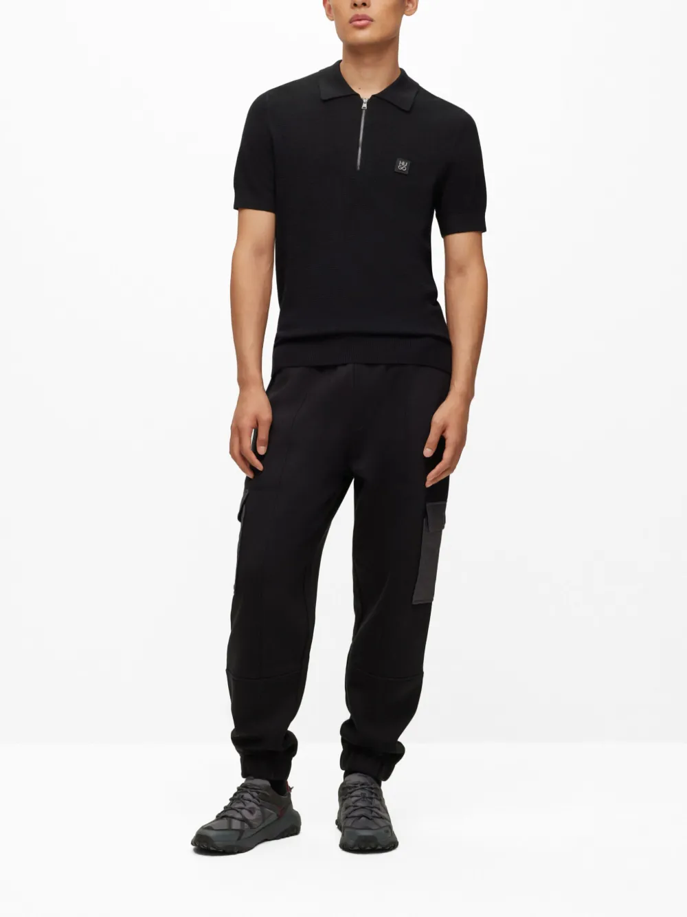HUGO Poloshirt met logopatch - Zwart