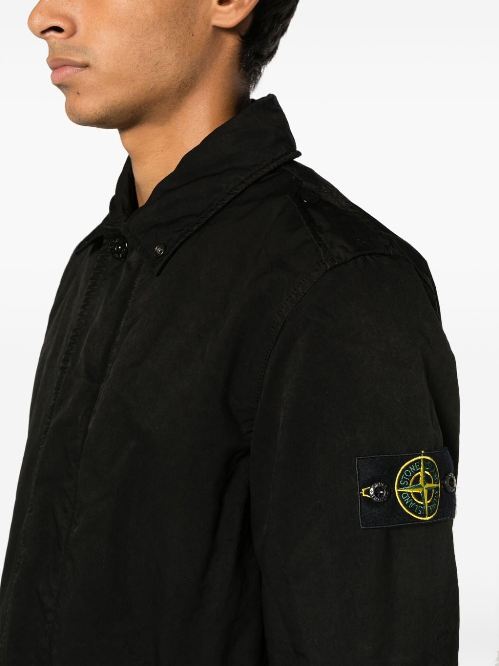 Shop Stone Island Compass-badge Spread-collar Parka In Black