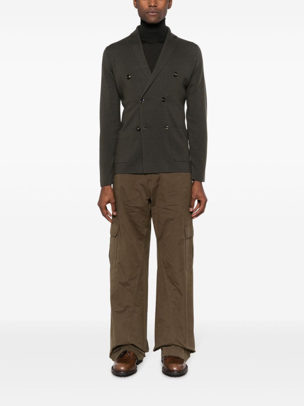 Shop Dell'oglio Notched-lapel Wool Double-breasted Cardigan In Grün