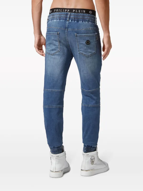 Mens Jeans Philipp Plein Biker Jeans Philipp Plein Ribbed-detail Slim-cut  Jeans Blue FARFETCH IN