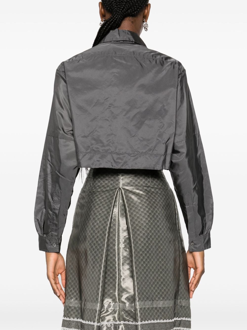 Pre-owned Prada 2000s Cropped Chiffon Silk Shirt In Grey