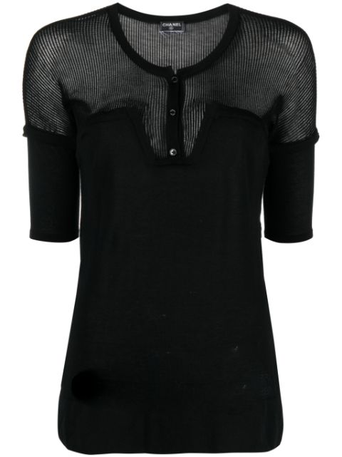 HOT SALE CHANEL 2000s sheer-panelling short-sleeved top Women