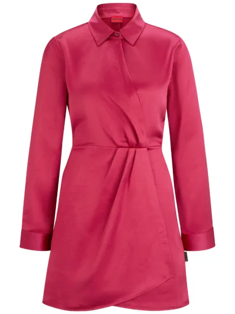 HUGO classic-collar satin-finish dress