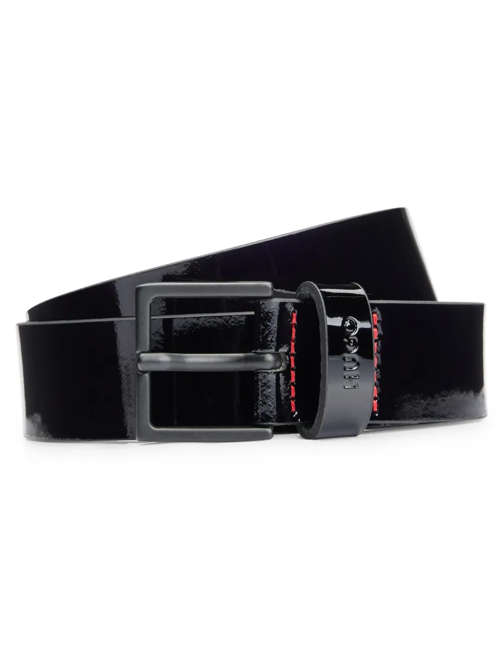 HUGO Cinto de couro envernizado | Preto | Image 1