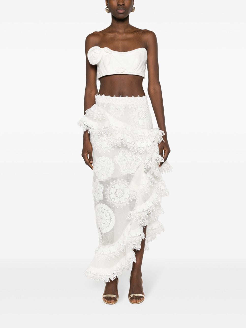 Shop Zimmermann Matchmaker Doily Midi Skirt In White