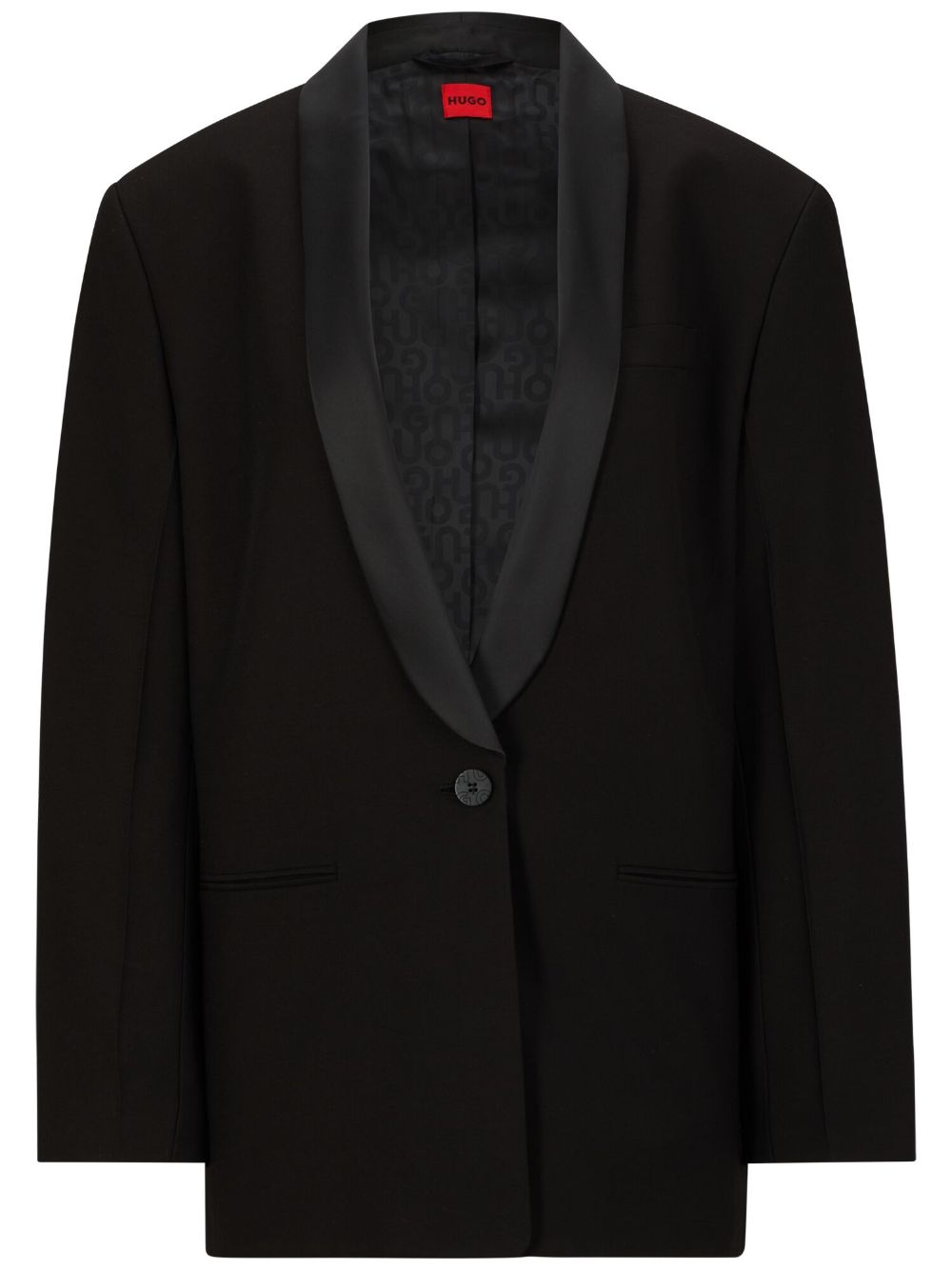 HUGO logo-patch shawl-lapels blazer - Black