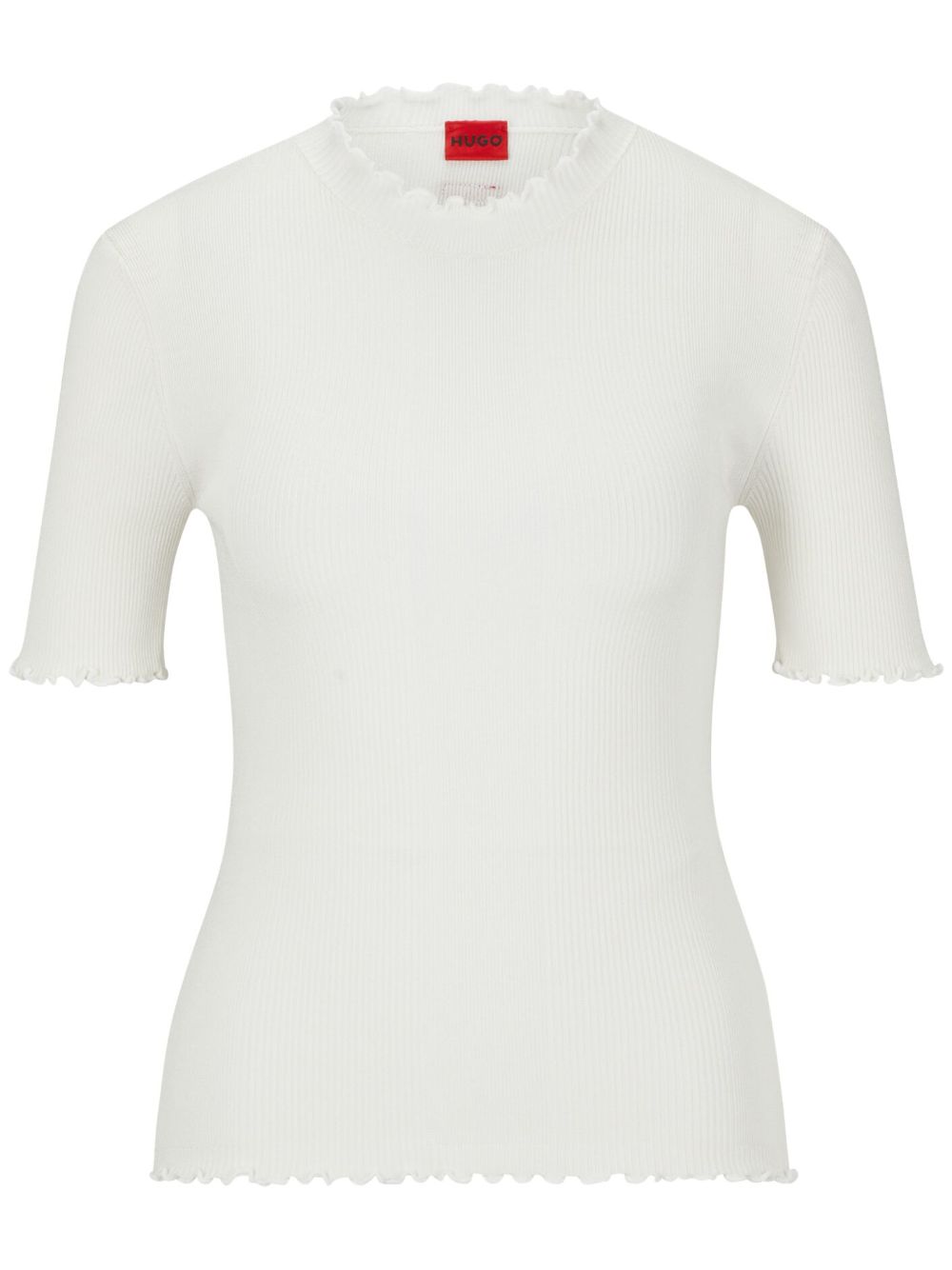 HUGO frilled-neck short-sleeve top - White