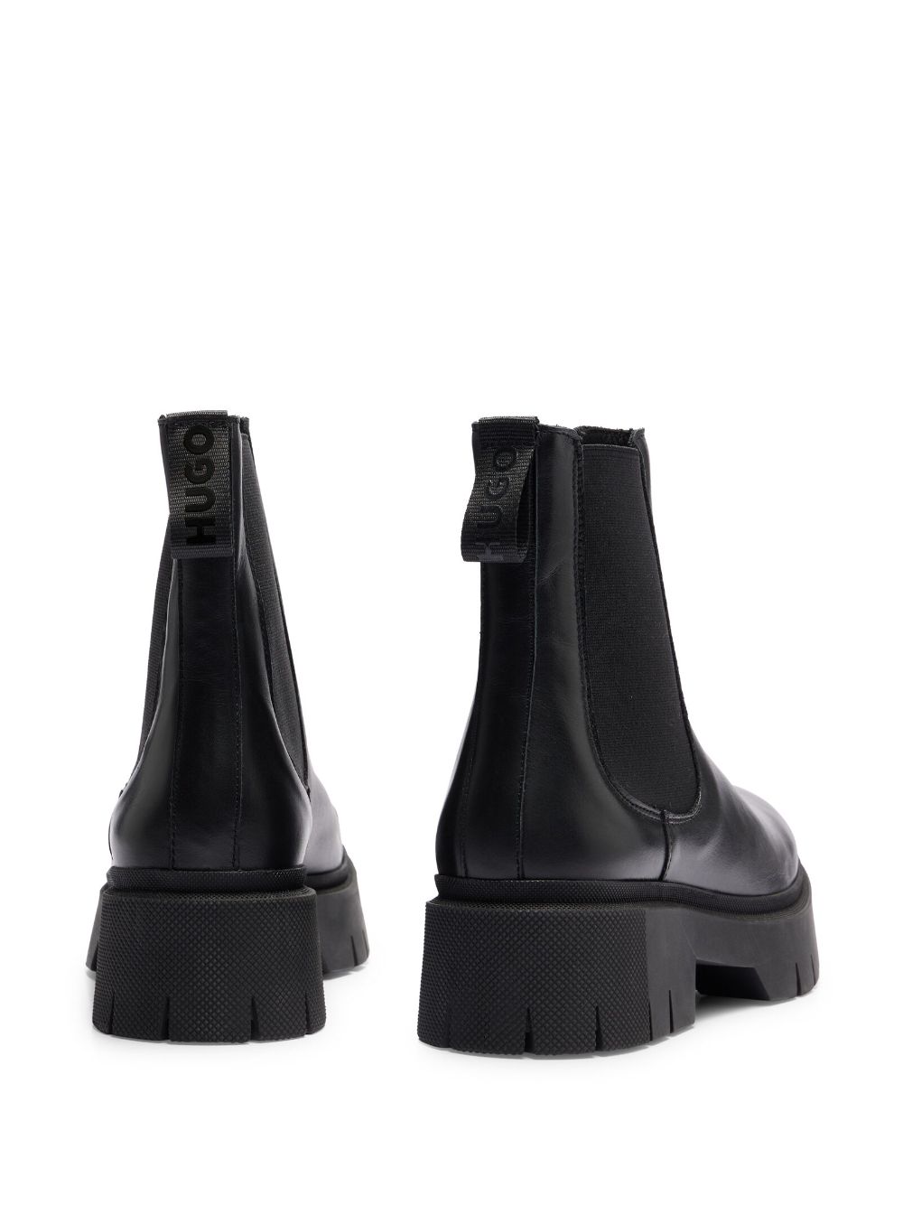 HUGO logo pull-tab leather boots Zwart