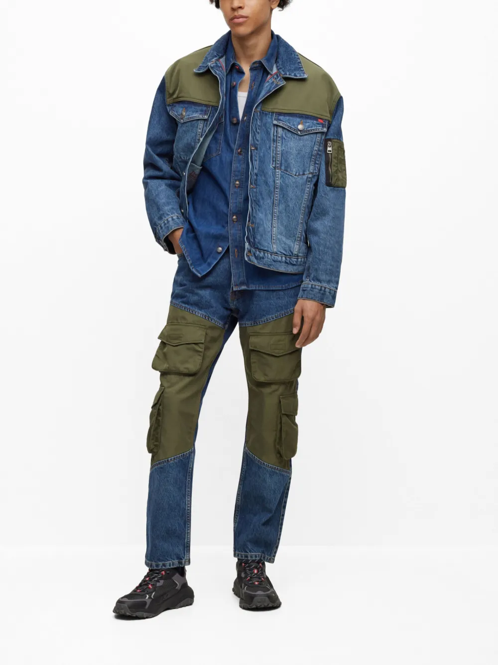 HUGO panelled denim jacket - Blauw