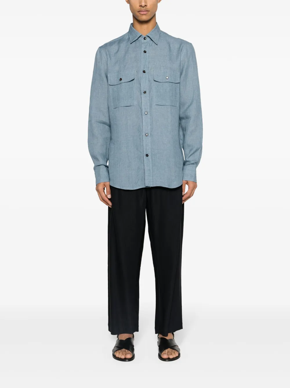 Shop Brioni Button-down Collar Linen Shirt In Blue