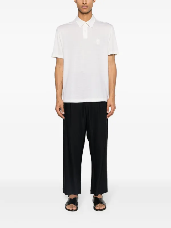 Brioni logo-embroidered Wool Polo Shirt | Neutrals | FARFETCH