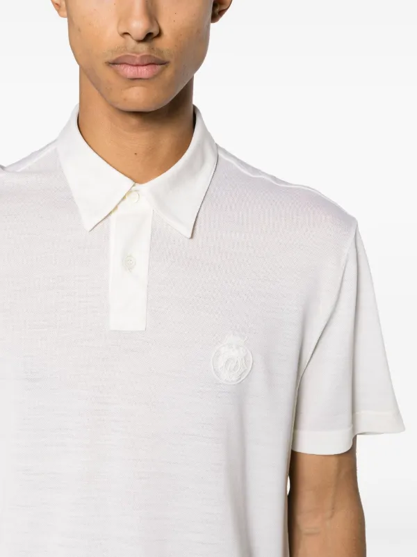 Brioni logo-embroidered Wool Polo Shirt | Neutrals | FARFETCH