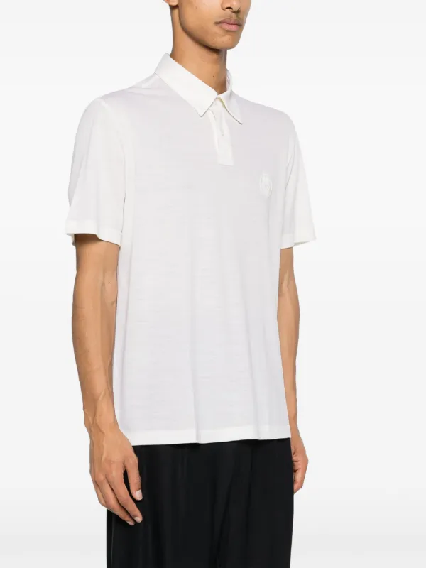 Brioni logo-embroidered Wool Polo Shirt | Neutrals | FARFETCH