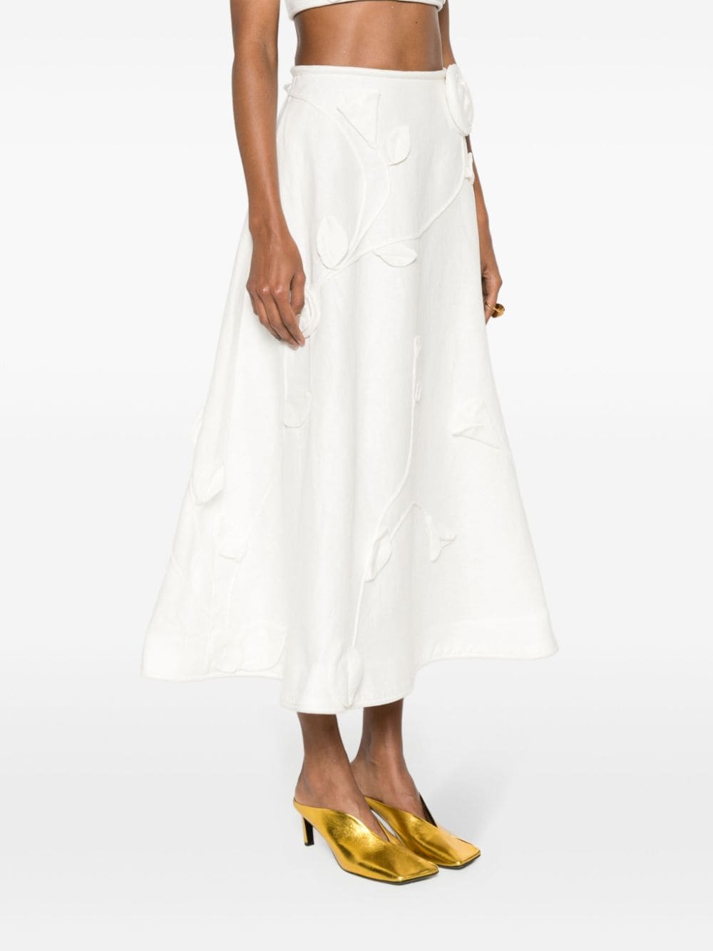 Shop Zimmermann Matchmaker Floral-appliqué Linen Skirt In Neutrals