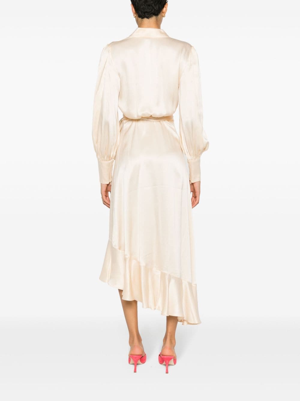 Shop Zimmermann Silk Wrap Midi Dress In Nude