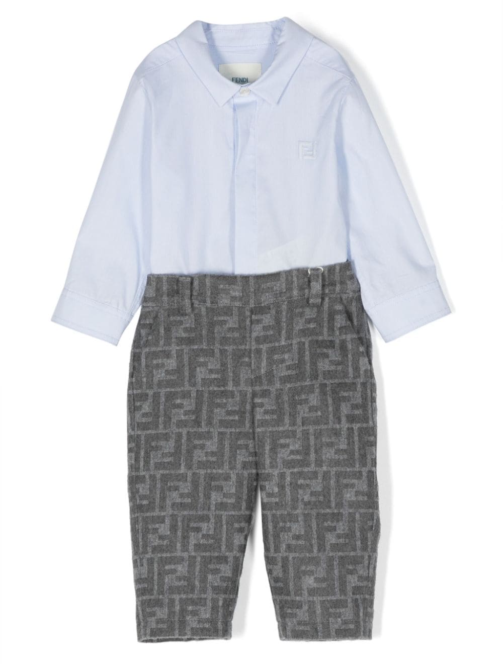 Fendi Kids FF-logo cotton playsuit - Grey