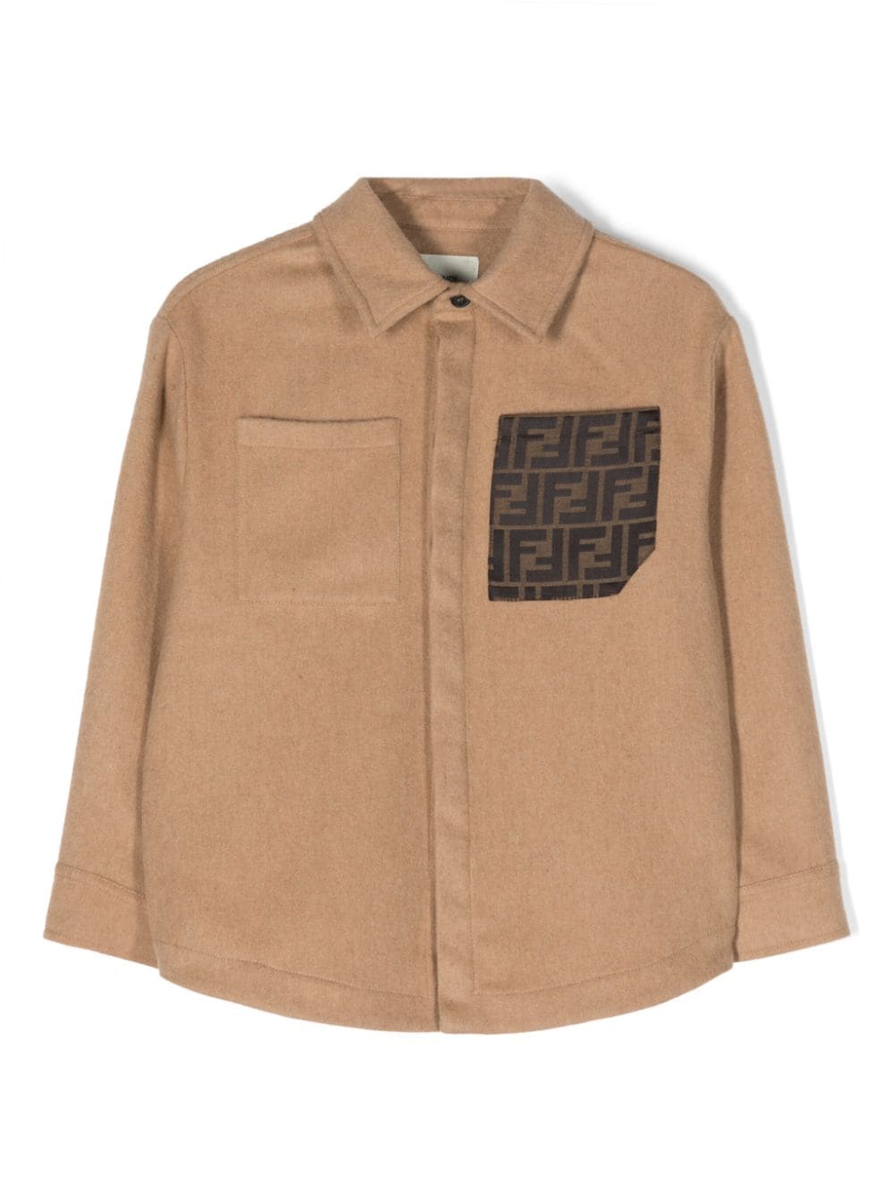 Fendi Kids' Ff-jacquard Felted Shirt In Brown