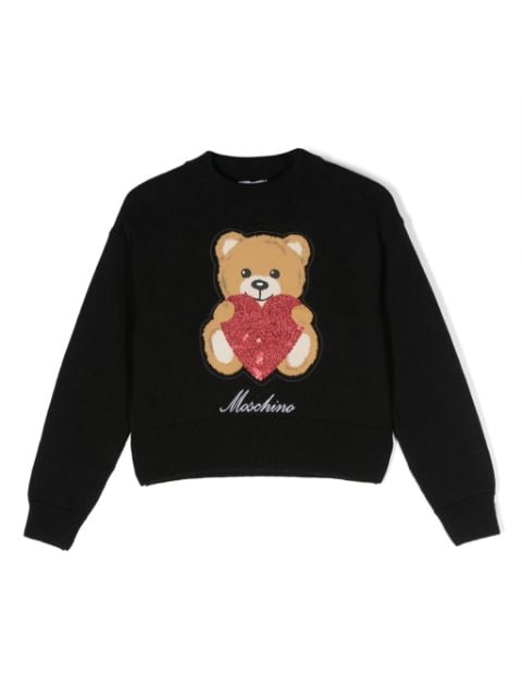 Moschino Kids Heart Teddy Bear crew-neck jumper