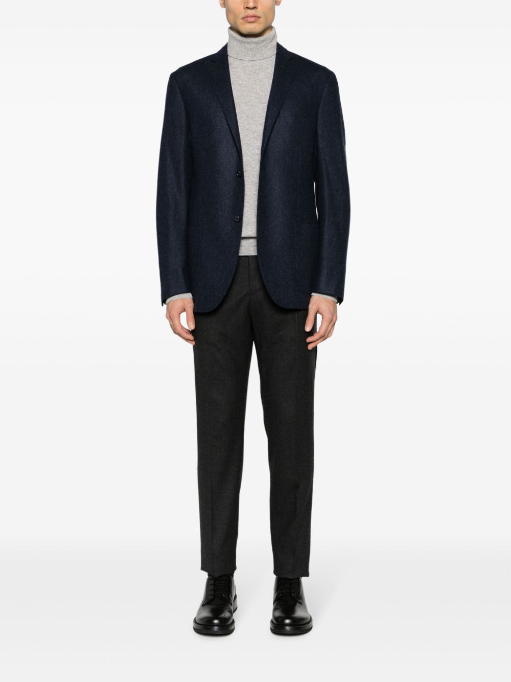 Corneliani fine-ribbed single-breasted blazer - Blauw