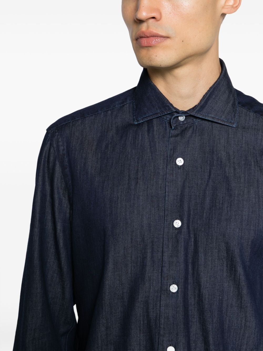 Shop Barba Long-sleeve Denim Shirt In Blue