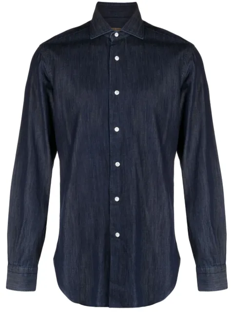 Barba camisa de mezclilla con cuello de smoking