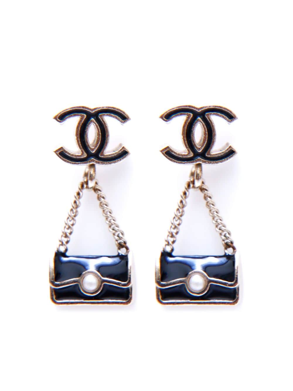 Pre-owned Chanel 2013 Classic Flap Bag Drop Earrings In Black