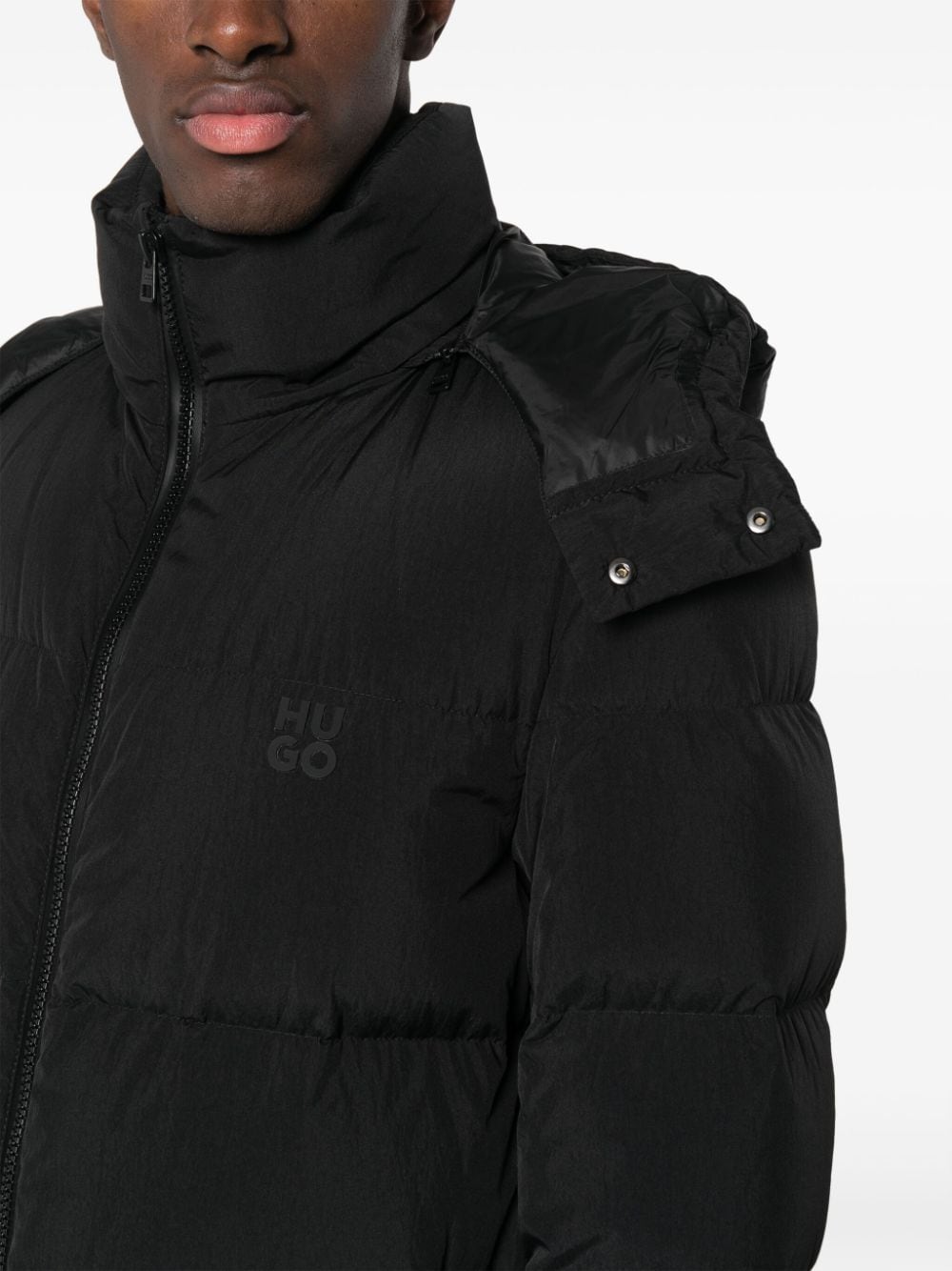 Shop Hugo Logo-appliqué Padded Coat In Black