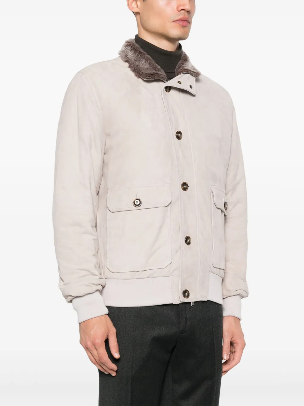 Shop Barba Spread-collar Suede Shirt Jacket In Grey