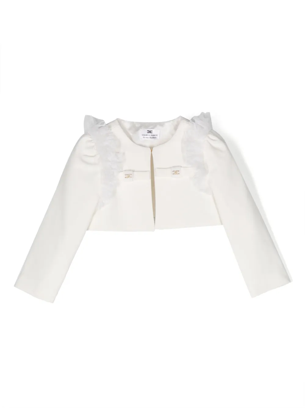 Elisabetta Franchi La Mia Bambina Babies' Ruffled-detailing Cropped Jacket In White