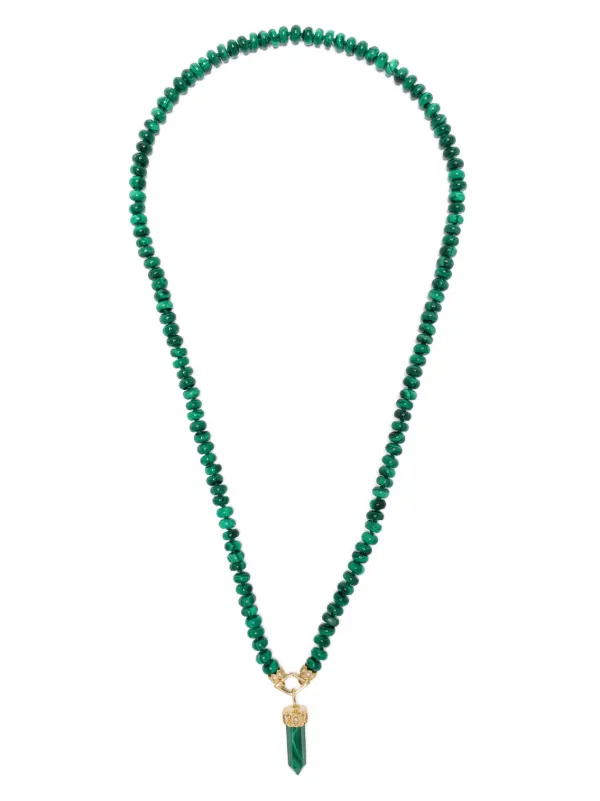 Sydney Evan 14kt Yellow Gold Eye Malachite Beaded Necklace in Green
