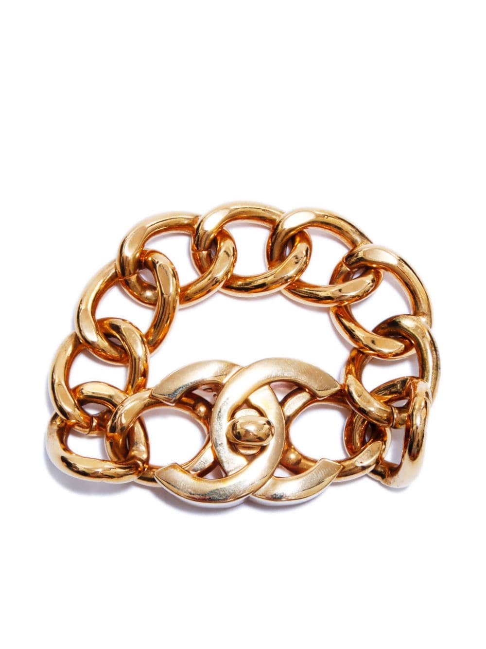 Pre-owned Chanel 1995 Cc Turn-lock Chain-link Bracelet In Gold