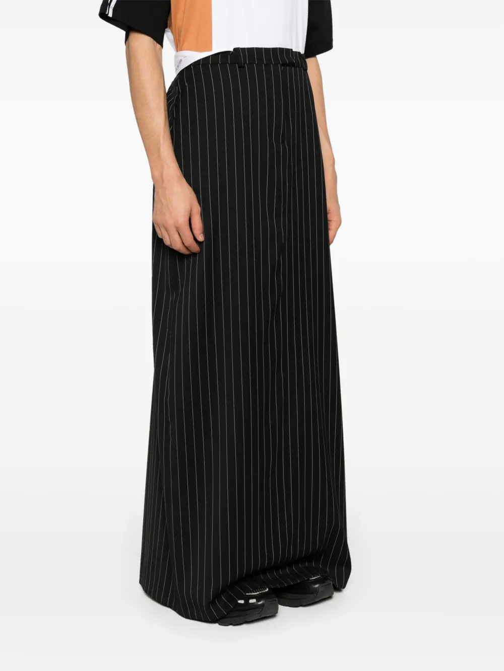 MARTINE ROSE ROLLED PINSTRIPE-PATTERN WOOL SKIRT