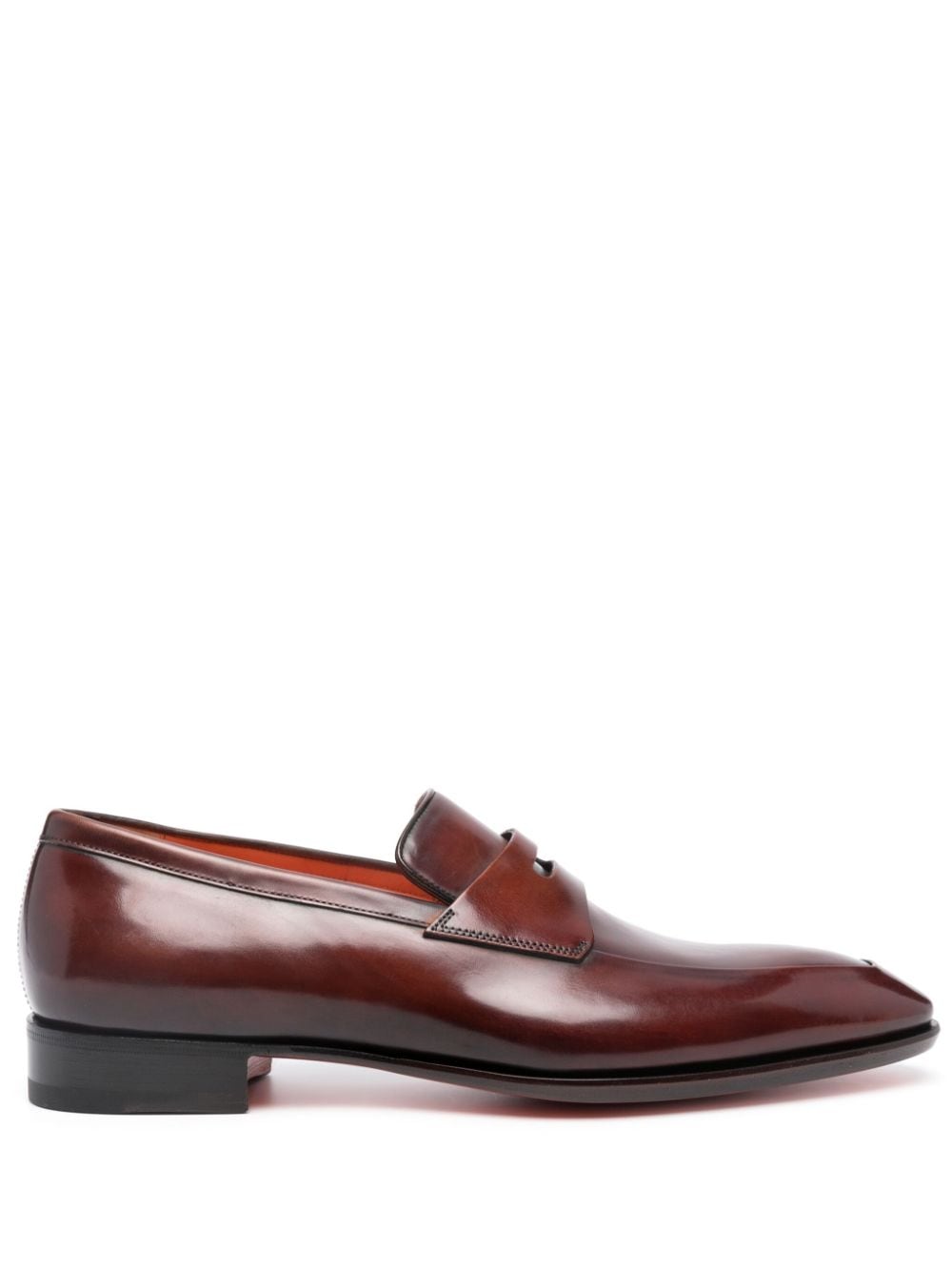 Santoni Patent-finish Leather Loafers In Brown
