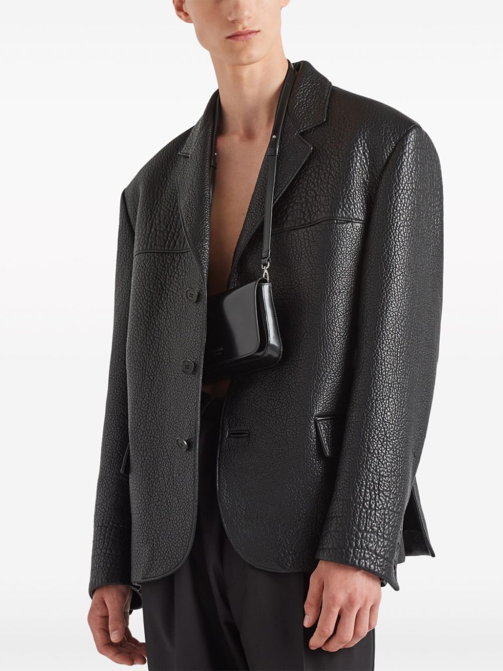 Shop Prada Single-breasted Leather Jacket In Black
