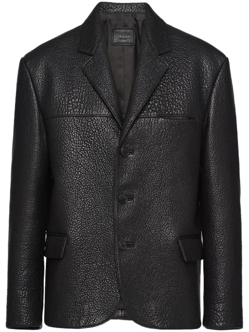 Veste en cuir à simple boutonnage - Prada - Modalova