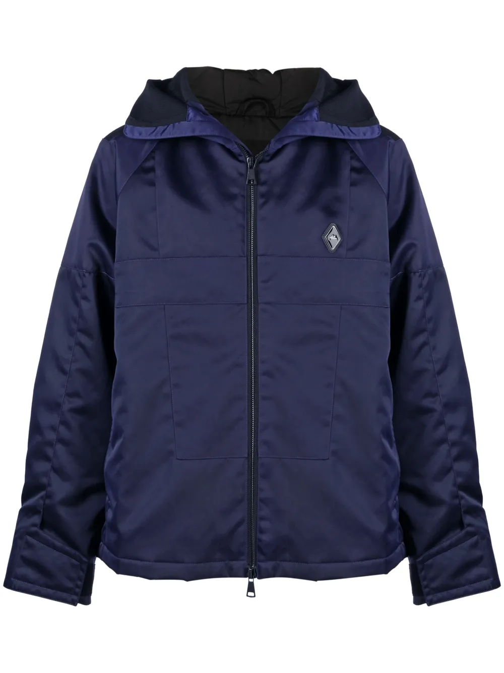 A-cold-wall* Overdye Logo-plaque Panelled Hooded Jacket In Blue